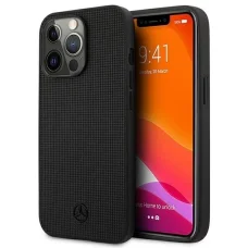 Mercedes MEHCP13LMBLBK iPhone 13 Pro / 13 6,1" fekete keménytok bőr perforált fém logóval tok