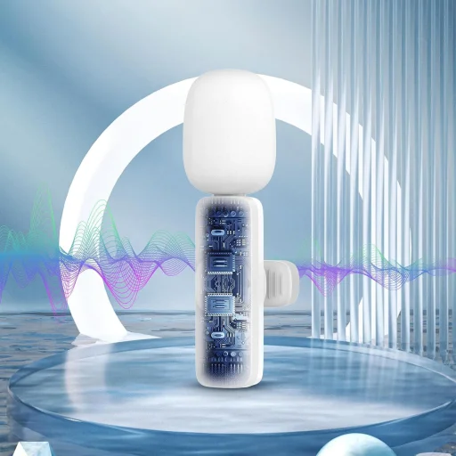 Vezeték nélküli lavalier mikrofon Lightning iPhone-hoz 2 db a készletben) K1 fehér szélvédővel - 6