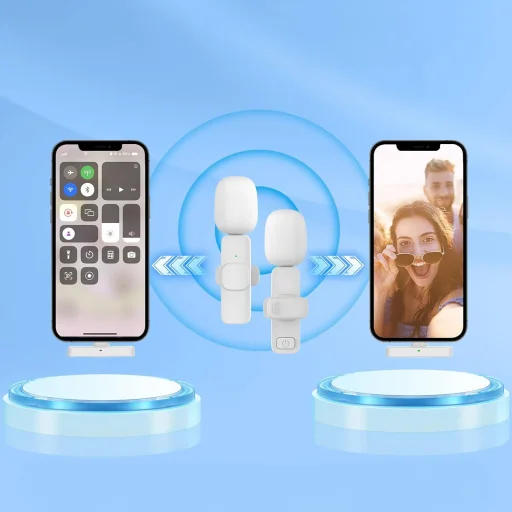 Vezeték nélküli lavalier mikrofon Type C dupla (2 db a készletben) K1 fehér szélvédővel - 7