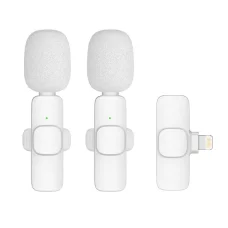 Vezeték nélküli lavalier mikrofon Lightning iPhone-hoz 2 db a készletben) K1 fehér szélvédővel