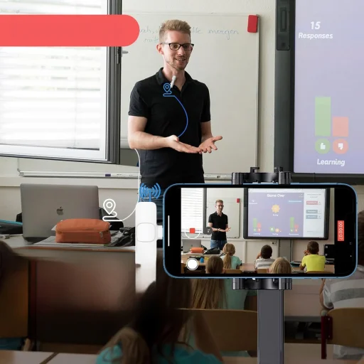 Vezeték nélküli lavalier mikrofon Lightning iPhone-hoz 2 db a készletben) K1 fehér szélvédővel - 7