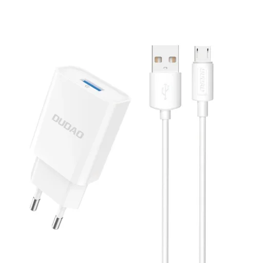 Dudao A4EU USB-A 2.1A fali töltő - fehér + USB-A - micro USB kábel - 1