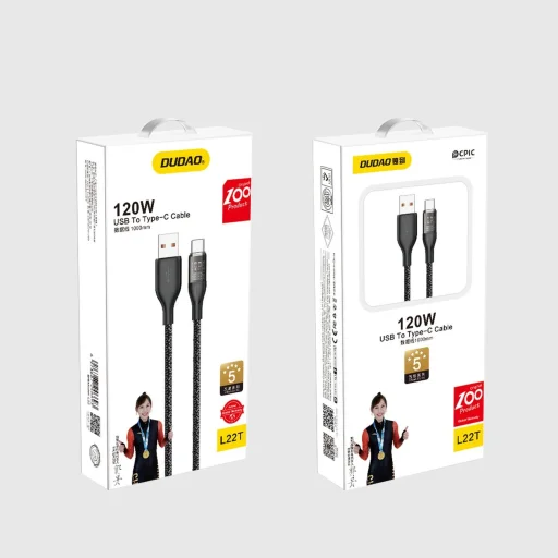 Gyors töltőkábel 120W 1m USB - USB-C Dudao L22T - szürke - 6