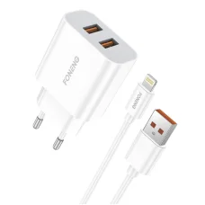 Gyors töltő Foneng 2x USB EU45 + USB Lightning kábel, hálózati töltő 