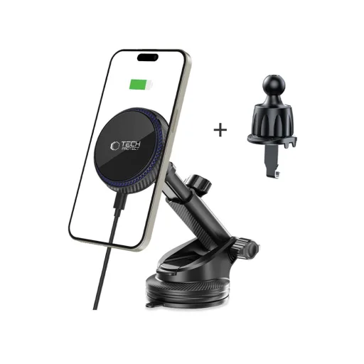 Tech-protect Mm15w-v4 Mágneses Magsafe Műszerfalra és Szellőzőbe Szerelhető Autós Telefontartó Vezeték Nélküli Töltő 15w Fekete - 2