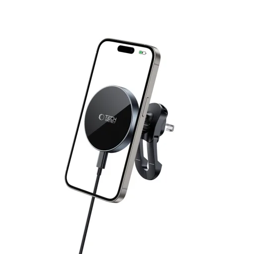 Tech-protect Mm15w-v5 Mágneses Magsafe Stability Ventilációs Rács Autós Tartó Vezeték nélküli Töltő 15w Fekete/fekete - 2