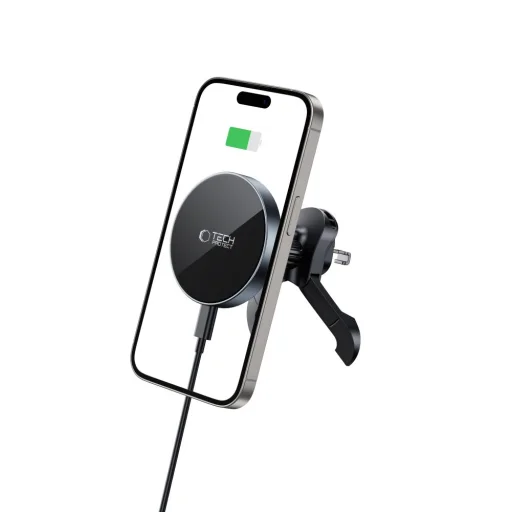 Tech-protect Mm15w-v5 Mágneses Magsafe Stability Ventilációs Rács Autós Tartó Vezeték nélküli Töltő 15w Fekete/fekete - 3