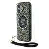  iPhone 16 Barna Guess IML Leopard Triangle Logo Strap MagSafe tok