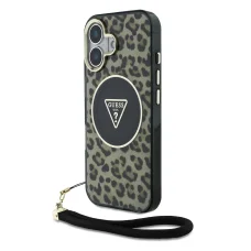  iPhone 16 Barna Guess IML Leopard Triangle Logo Strap MagSafe tok