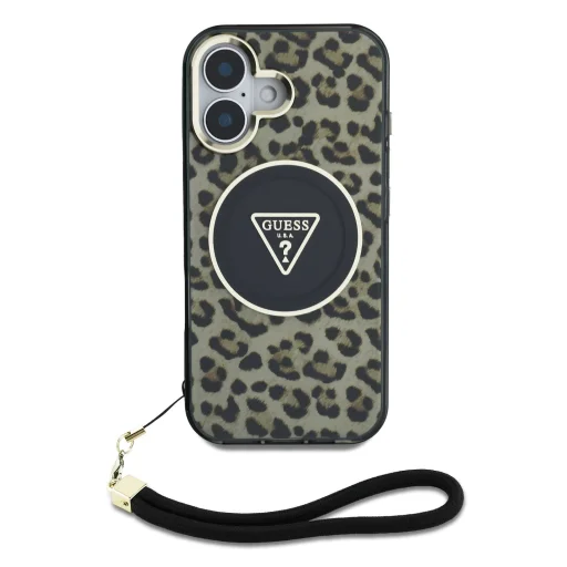  iPhone 16 Barna Guess IML Leopard Triangle Logo Strap MagSafe tok - 2