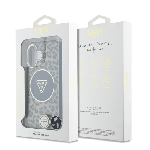  iPhone 16 Barna Guess IML Leopard Triangle Logo Strap MagSafe tok - 6