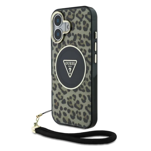  iPhone 16 Barna Guess IML Leopard Triangle Logo Strap MagSafe tok - 1
