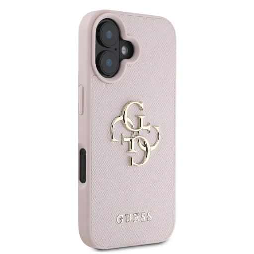  iPhone 16 Pink Guess PU Grained 4G Metal Logo tok - 4