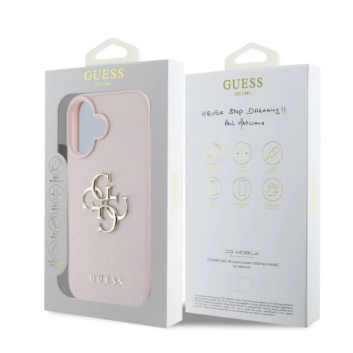  iPhone 16 Pink Guess PU Grained 4G Metal Logo tok - 7