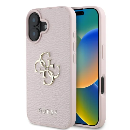 iPhone 16 Pink Guess PU Grained 4G Metal Logo tok - 1