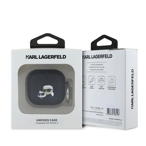 Karl Lagerfeld PU Dombornyomott Karl és Choupette fej AirPods 4 tok Fekete - 3