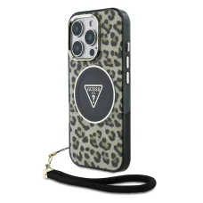  iPhone 16 Pro Max barna Guess IML Leopard Triangle Logo Strap MagSafe tok