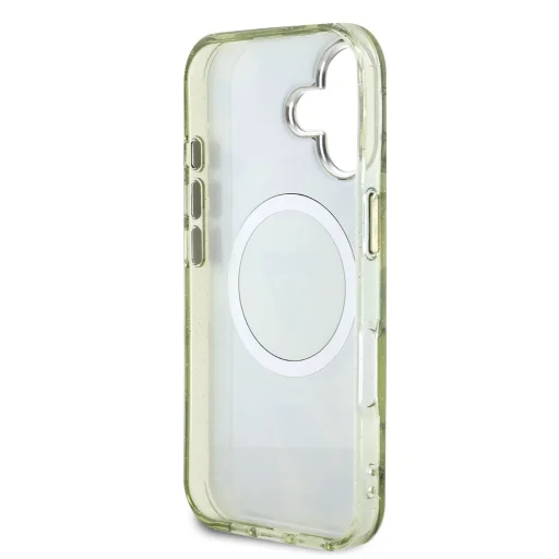 iPhone 16 zöld Guess IML Glitter Magnolia és Háromszög Logós MagSafe tok - 6