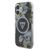  iPhone 16 fekete Guess IML Glitter Magnolia és Triangle Logo MagSafe tok - 2