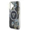  iPhone 16 fekete Guess IML Glitter Magnolia és Triangle Logo MagSafe tok - 5