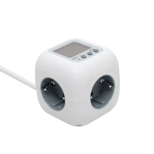 Home CUBE2P kocka elosztó, fogyasztásmérővel, max. 3680 W, 3 aljzat gyermekvédelemmel, 1,5 m hosszú vezeték - 1