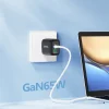 Foneng GaN10-EU hálózati töltő - USB + 2xType C - QC 4.0+ PD 65W Type C-C kábellel fehér thumbnail