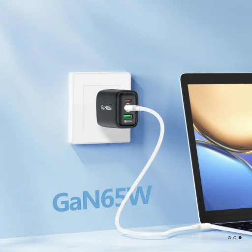 Foneng GaN10-EU hálózati töltő - USB + 2xType C - QC 4.0+ PD 65W Type C-C kábellel fehér - 7