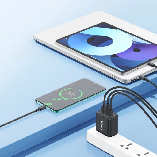 Foneng GaN10-EU hálózati töltő - USB + 2xType C - QC 4.0+ PD 65W Type C-C kábellel fehér - 8