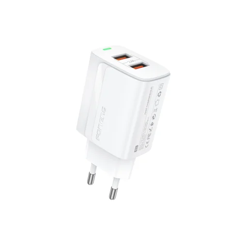 Foneng fali töltő EU63 - 2xUSB - 12W USB-ről Type C kábel fehér - 2