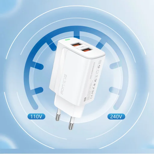 Foneng fali töltő EU63 - 2xUSB - 12W USB-ről Type C kábel fehér - 4