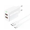 Foneng fali töltő EU63 - 2xUSB - 12W USB-ről Type C kábel fehér thumbnail