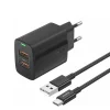 Foneng Wall charger EU63 - 2xUSB - 12W USB-C kábellel fekete, thumbnail