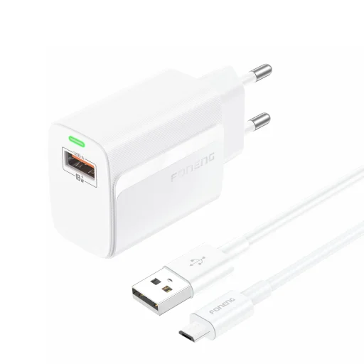 Foneng fali töltő EU64 - USB - 18W USB - Micro USB kábellel fehér - 1