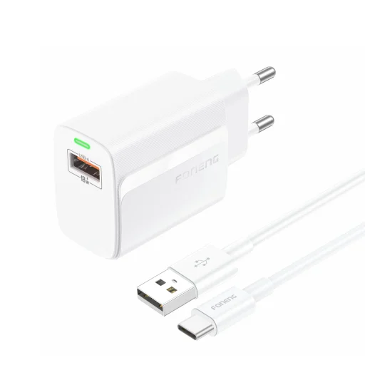 Foneng Fali töltő EU64 - USB - 18W USB - Type C kábellel fehér - 1