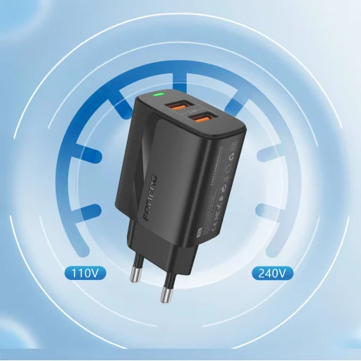 Foneng Wall charger EU63 - 2xUSB - 12W USB-C kábellel fekete, - 3