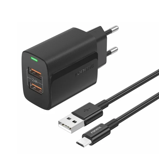 Foneng Falitöltő EU63 - 2xUSB - 12W USB-Micro USB kábellel fekete - 1