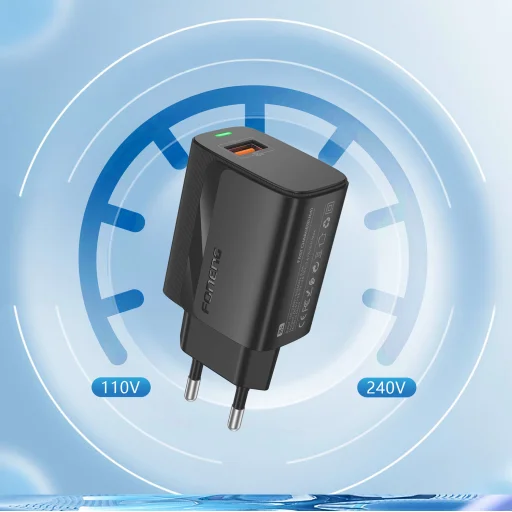 Foneng EU64 fali töltő - USB - 18W, USB típusú C kábel fekete - 3