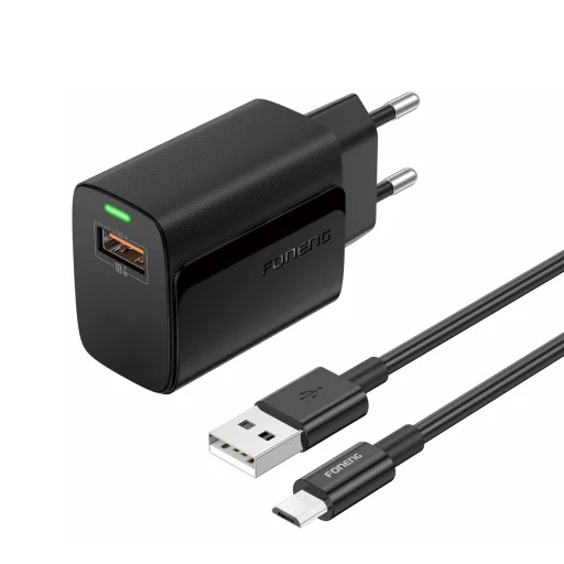 Foneng EU64 hálózati töltő - USB - 18W USB-Micro USB kábellel fekete - 1