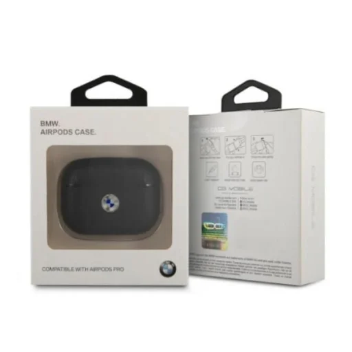 BMW BMAPSSLBK AirPods Pro tok fekete Eredeti Bőr Ezüst Logó - 3