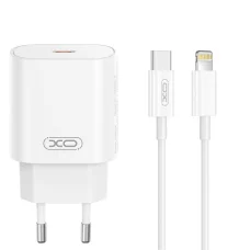 XO fali töltő CE25 PD 25W 1x USB-C fehér + USB-C - Lightning kábel