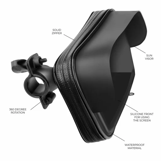 Biciklis tartó vízálló cipzárral és napellenzővel (4,8" - 5,5") fekete - 3