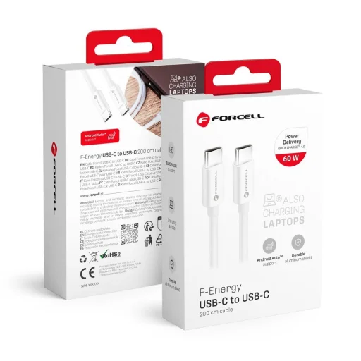 FORCELL F-ENERGY C338 kábel USB-C USB-C-hez PD QC4.0 3A 60W 2 m fehér - 1