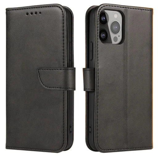Magnet Case elegáns fliptok kitámasztóval iPhone 13 Pro Max fekete tok - 1