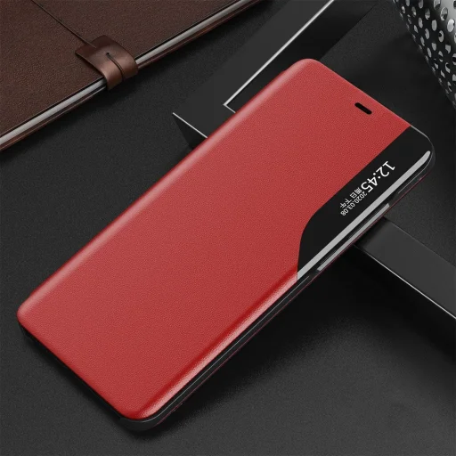Eco Leather View Case elegáns fliptok kitámasztó funkcióval iPhone 13 Pro Max-hoz piros tok - 11