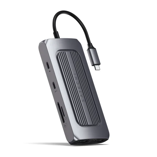 Satechi Alumínium USB-C Multiport MX Adapter (Kettős 4K HDMI 60Hz/30Hz, USB-C PD 100W, Ethernet, 1x USB-C 5Gbps, 2x USB-A 3.0, Micro/SD, 3,5 mm audio) - Űrszürke - 2