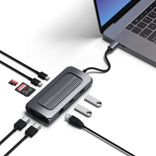 Satechi Alumínium USB-C Multiport MX Adapter (Kettős 4K HDMI 60Hz/30Hz, USB-C PD 100W, Ethernet, 1x USB-C 5Gbps, 2x USB-A 3.0, Micro/SD, 3,5 mm audio) - Űrszürke - 6