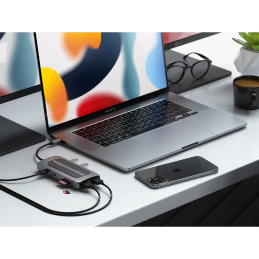 Satechi Alumínium USB-C Multiport MX Adapter (Kettős 4K HDMI 60Hz/30Hz, USB-C PD 100W, Ethernet, 1x USB-C 5Gbps, 2x USB-A 3.0, Micro/SD, 3,5 mm audio) - Űrszürke - 7
