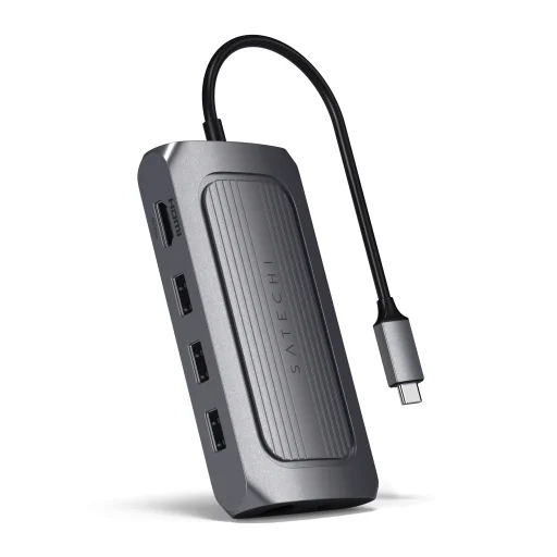 Satechi Alumínium USB4 Többportos Adapter 8K HDMI-val (1x8K HDMI/30Hz, USB-C PD 100W, Ethernet, 2xUSB-A 3.2, 1xUSB-A 2.0, Micro/SD, 3,5 mm audio) - Űrszürke - 3