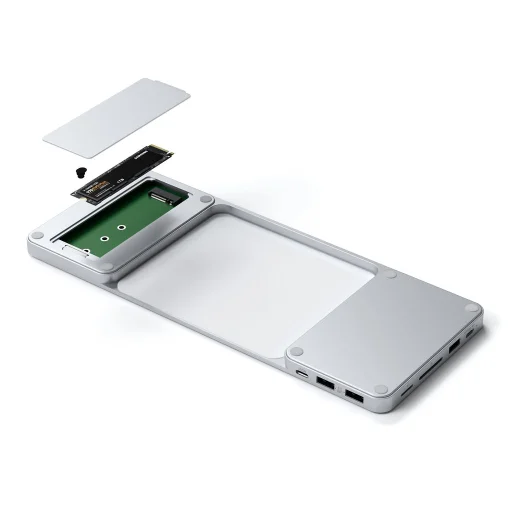 Satechi USB-C Keskeny Dokkoló 24" IMAC (1x USB-C Upstream Port, 2x USB 2.0, 1x Micro SD, 1x SD Kártya, 1x USB-A, 1x M.2 SSD nyílás, 1x USB-C) színben illeszkedő kábel mellékelve - Ezüst - 9