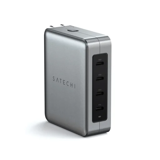 Satechi Utazó Töltő 145W USB-C 4-Port (4x USB-C PD, UK-EU-AU-US adapterekkel és hálós táskával) - Űrszürke - 1